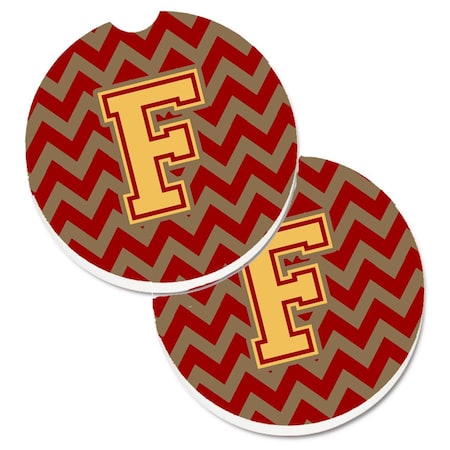 Carolines Treasures Letter F Chevron Garnet and Gold  Cup Holder Car Coaster, PK2 CJ1048-FCARC